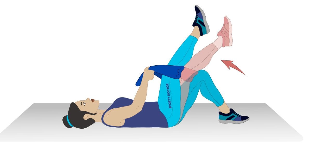 Leg Stretching Exercises in the Supine Position Stock Image