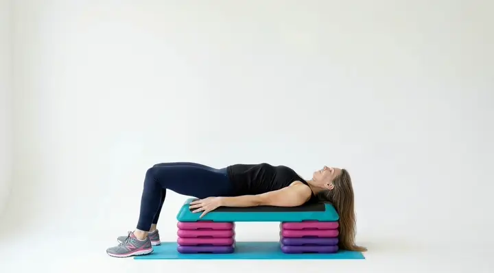 Supine hip flexor stretch, lying on the back at the edge of a bench with one leg hanging to stretch the front of the hip