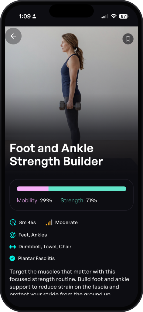 Foot and Ankle Strength Builder workout screen from the plantar fasciitis protocol